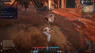 AION 2 auto loot helper picking up nearby drops with ESP markers on remaining items.