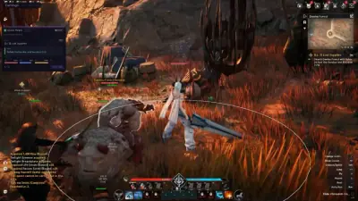 Aion 2 character in combat with a cheat menu overlay open