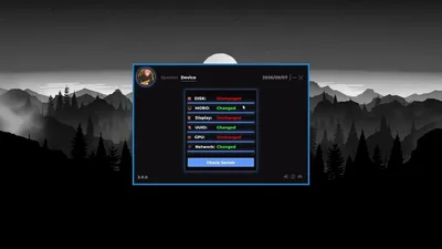 HWID portal serial check with disk, GPU, MAC and network rows marked changed or unchanged.